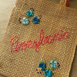 NOS Vintage Embroidered Jute Tote/Bag